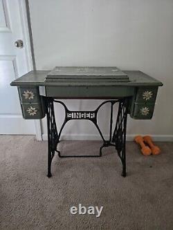 Singer Vintage Sewing Wooden Table With Cast Iron Legs