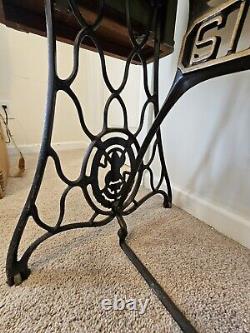 Singer Vintage Sewing Wooden Table With Cast Iron Legs