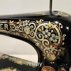 Stunning 1907 Singer Treadle Sewing Machine Head 27 Gingerbread Tiffany Sews A+