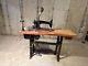Two Antique Commercial Singer Sewing Machines With Table