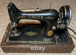 VTG Singer Sewing Machine /Bentwood Case, Knee Lever, Light, Accessories? -Works