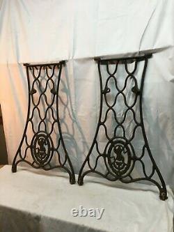 VTG Singer Sewing Machine CAST IRON Pair Treadle Base Legs Side Table Industrial