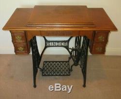 Vintage 1899 Singer Treadle Sewing Machine And 5 Drawer Table Cast Iron Pedal