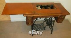 Vintage 1899 Singer Treadle Sewing Machine And 5 Drawer Table Cast Iron Pedal