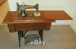 Vintage 1899 Singer Treadle Sewing Machine And 5 Drawer Table Cast Iron Pedal