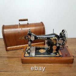 Vintage 1919 Singer Sewing Machine Model 128 Portable with Bentwood Case Works