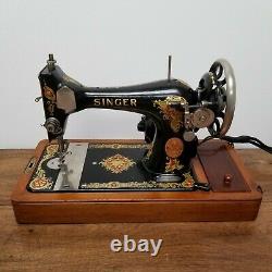 Vintage 1919 Singer Sewing Machine Model 128 Portable with Bentwood Case Works