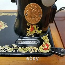 Vintage 1919 Singer Sewing Machine Model 128 Portable with Bentwood Case Works