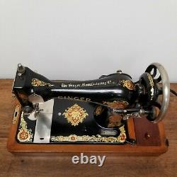 Vintage 1919 Singer Sewing Machine Model 128 Portable with Bentwood Case Works