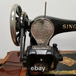 Vintage 1919 Singer Sewing Machine Model 128 Portable with Bentwood Case Works