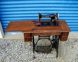 Vintage 1925 Singer No 66 Black Treadle Sewing Machine with Original Cabinet
