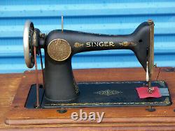 Vintage 1925 Singer No 66 Black Treadle Sewing Machine with Original Cabinet