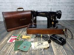 Vintage 1950's SINGER Model 201K Sewing Machine with Wooden Case READ INFO