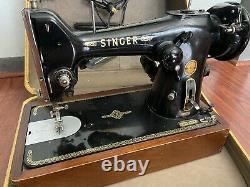 Vintage Antique 1950s Singer Sewing Machine With Art Deco Case! Tested Works