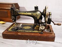 Vintage Antique Early 1900's Singer Table Top Sewing Machine with Wood Case