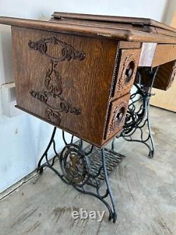 Vintage Antique Original Singer Sewing Machine Treadle Cabinet Model 15 AD512473