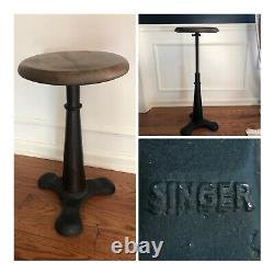 Vintage Antique Singer Sewing Machine Machinist Stool, Adjustable Height Seat