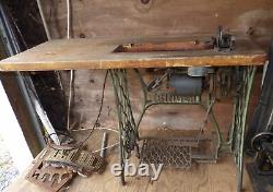 Vintage Early Antique Singer Sewing Machine Treadle Base & Motor Industrial