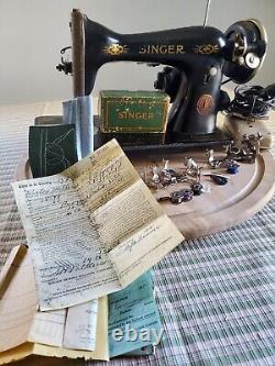 Vintage Singer 15 cabinet Sewing machine for leather, cotton, lace+attachments+