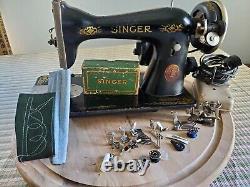 Vintage Singer 15 cabinet Sewing machine for leather, cotton, lace+attachments+