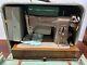 Vintage Singer 215g Sewing Machine Heavy Duty German With Green Tweed Travel Case