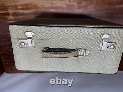 Vintage Singer 215G Sewing Machine Heavy Duty German with Green Tweed Travel Case