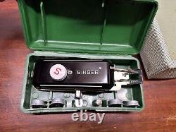 Vintage Singer 215G Sewing Machine Heavy Duty German with Green Tweed Travel Case