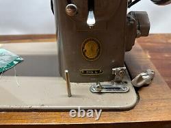 Vintage Singer 215G Sewing Machine Heavy Duty German with Green Tweed Travel Case