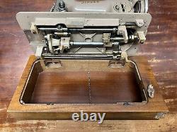 Vintage Singer 215G Sewing Machine Heavy Duty German with Green Tweed Travel Case