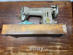 Vintage Singer 215G Sewing Machine Heavy Duty German with Green Tweed Travel Case