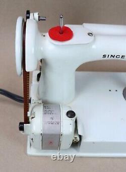 Vintage Singer 221K White Featherweight Sewing Machine with Green Case WORKS