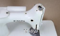 Vintage Singer 221K White Featherweight Sewing Machine with Green Case WORKS