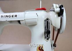 Vintage Singer 221K White Featherweight Sewing Machine with Green Case WORKS