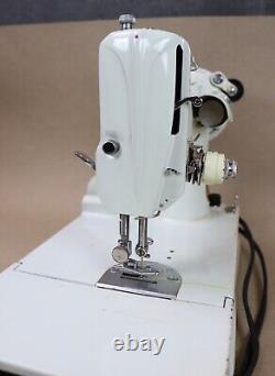 Vintage Singer 221K White Featherweight Sewing Machine with Green Case WORKS