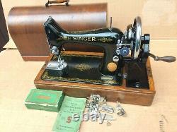 Vintage Singer 99, 99K hand crank sewing machine with accessories and case