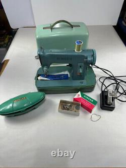 Vintage Singer Sewing Machine BZK 60-8 Green w Case and Accessories Clean Tested