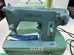 Vintage Singer Sewing Machine BZK 60-8 Green w Case and Accessories Clean Tested