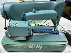 Vintage Singer Sewing Machine BZK 60-8 Green w Case and Accessories Clean Tested