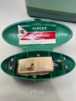 Vintage Singer Sewing Machine BZK 60-8 Green w Case and Accessories Clean Tested