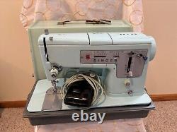 Vintage Singer Sewing Machine Model 348 Robin Egg Blue With Pedal And Case