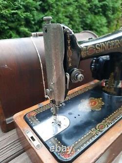 Vintage Singer Sewing Machine Model 66 PARTS REPAIR, Bent Wood Case, AS IS