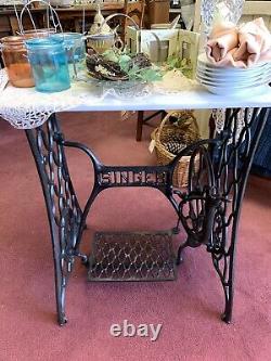 Vintage Singer Sewing Machine Treadle Accent Table with Marble Top REDUCED PRICE