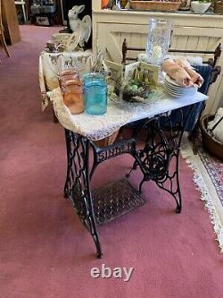 Vintage Singer Sewing Machine Treadle Accent Table with Marble Top REDUCED PRICE