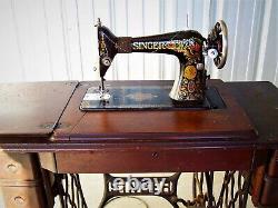 Vintage Working Cast Iron Base Singer Treadle 5 Wood Drawers Sewing Machine PLUS