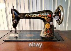 Vintage Working Cast Iron Base Singer Treadle 5 Wood Drawers Sewing Machine PLUS