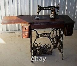 Vintage Working Cast Iron Base Singer Treadle 5 Wood Drawers Sewing Machine PLUS