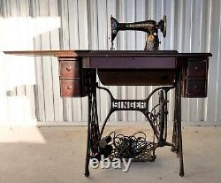 Vintage Working Cast Iron Base Singer Treadle 5 Wood Drawers Sewing Machine PLUS