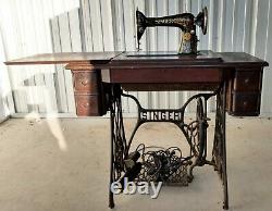 Vintage Working Early 1900's Singer Treadle 5 Drawer Sewing Machine With Attach
