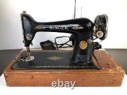 Vtg. Antique SINGER Manufacturing Electric Sewing Machine with Case MOTOR WORKS