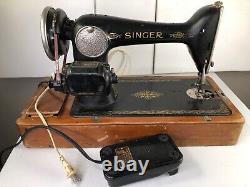 Vtg. Antique SINGER Manufacturing Electric Sewing Machine with Case MOTOR WORKS